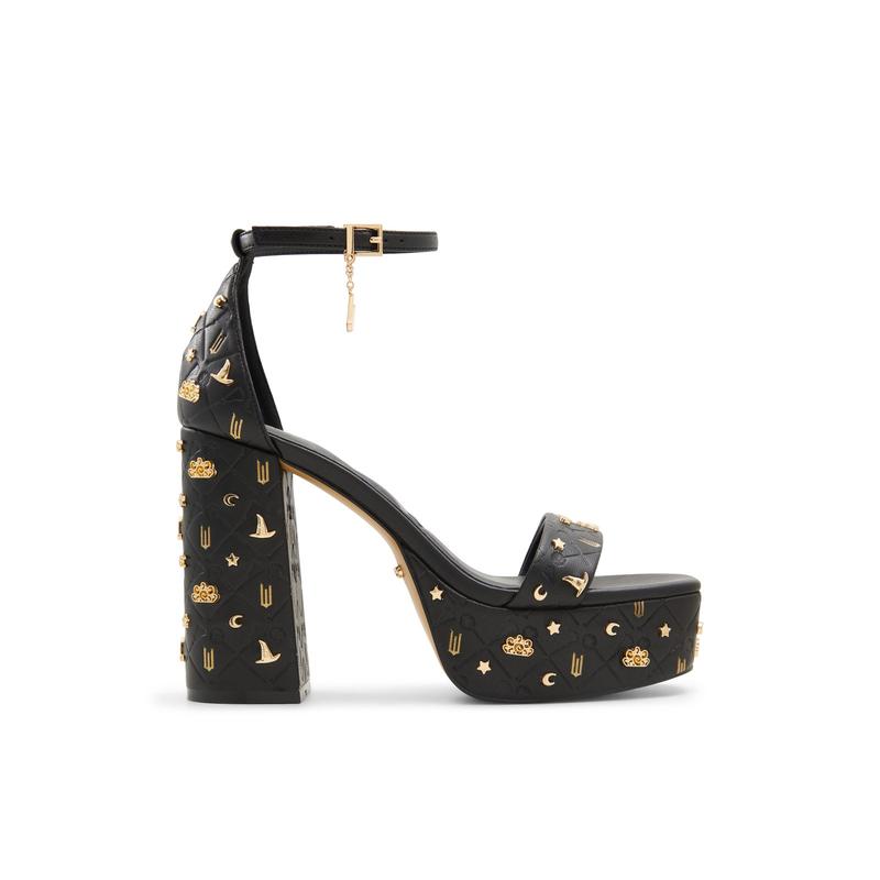 Wicked x ALDO Takeflight Black Platform Sandal with Gold Charms