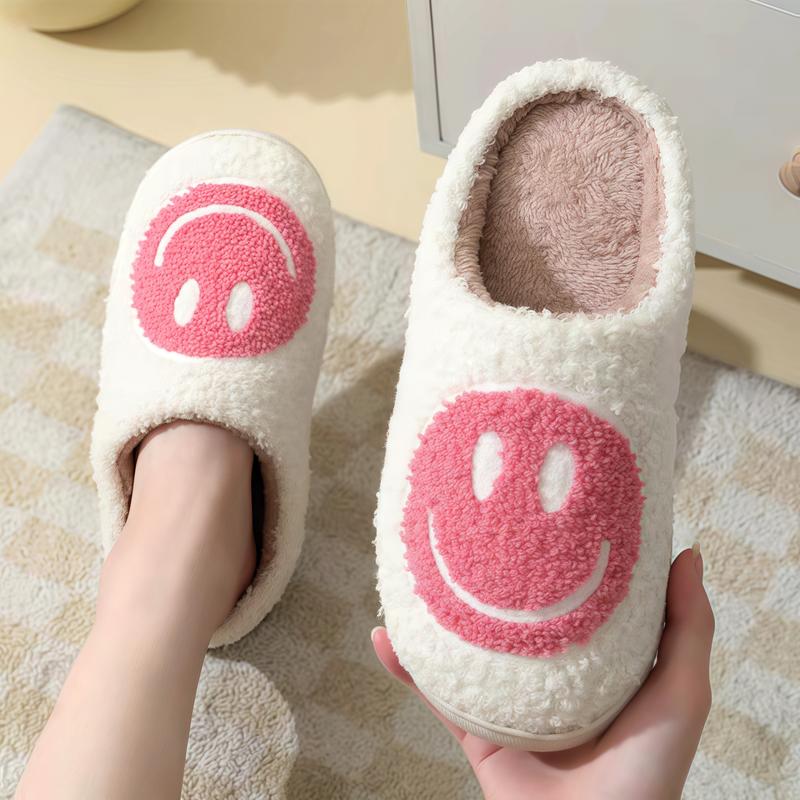 Smile Face Plush Slippers - Causal Soft Retro Fuzzy Home Slippers Non-Slip Soles, Perfect for Indoor Use  Girl Women Footwear Classic Flipflop winter indoor outdoor slipper