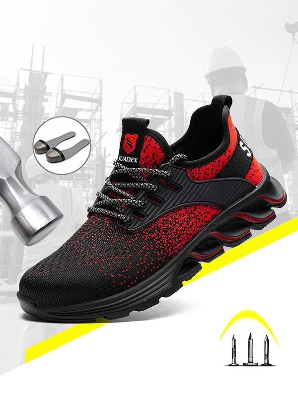 Sporty Men's Colorblock Lace Up Anti-smashing Work Shoes, Workout Sneakers, Lightweight Steel Toe Trainers, Breathable Anti-smashing Steel Heel Work Shoes, Shoes for Professional Workers, Gym Shoes, Training Sneakers, Shoes for Men