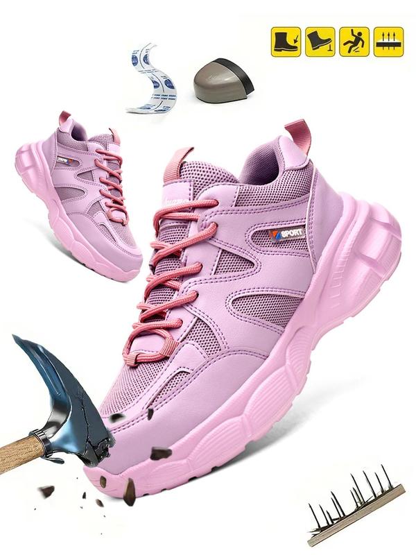 Women's Solid Color Lace Up Low Top Safety Shoes, Casual Comfortable Breathable Work Shoes, All-match Anti-slip  Steel Toe Shoes  for Daily Wear, Non Slip Work Shoes, Fall Outfits, Fall Freshness