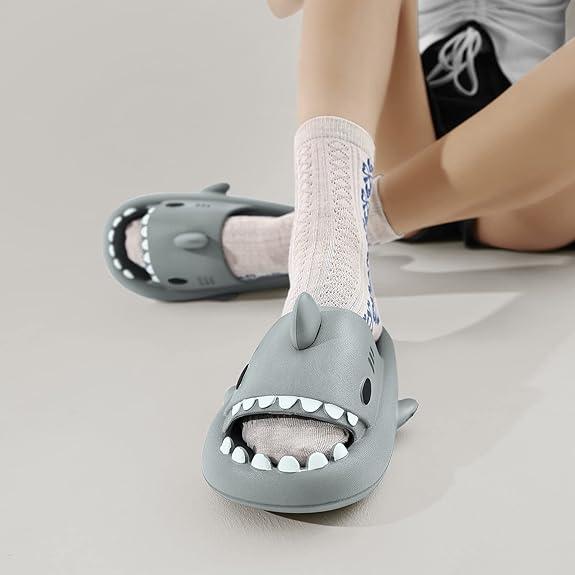 SOLARSUN Comfort Shark Cloud Slides Slippers Summer Novelty Open Toe Sandals Anti-Slip Beach Pool Shower Shoes with Cushioned Thick Sole