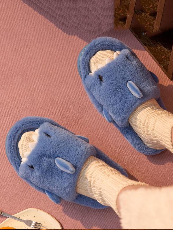 2024 Cute Plush Shark Slides for Men, Soft Fuzzy House Slippers, Warm Anti-slip Slippers, Boy's Kawaii Comfort Walking Shoes, Footwear