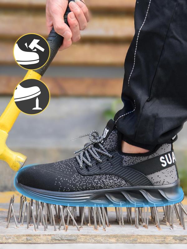 Sporty Men's Colorblock Lace Up Anti-smashing Work Shoes, Workout Sneakers, Lightweight Steel Toe Trainers, Breathable Anti-smashing Steel Heel Work Shoes, Shoes for Professional Workers, Gym Shoes, Training Sneakers, Shoes for Men