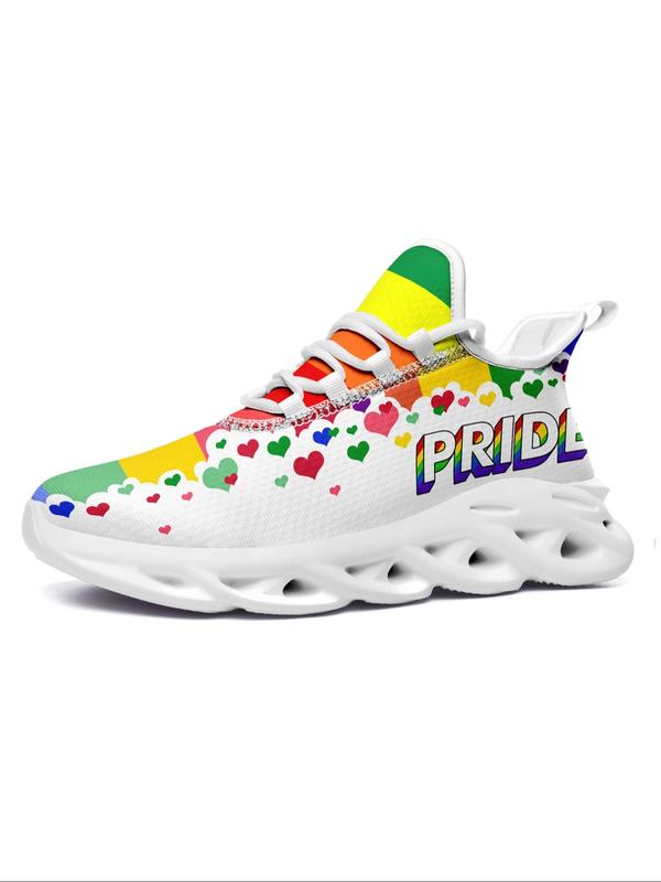 Women's Fashionable Rainbow Stripe & Letter Print Lace up Low Top Sneakers, Lightweight Breathable Comfortable Sports Running Shoes, Perfect for Students