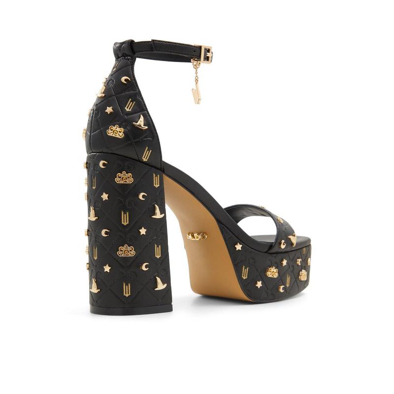 Wicked x ALDO Takeflight Black Platform Sandal with Gold Charms