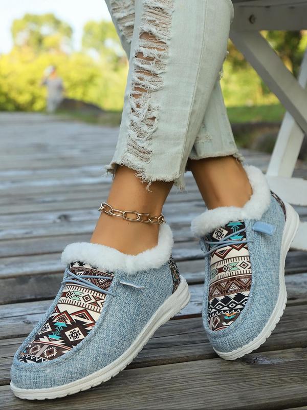 Lace Up Low Top Colorblock Ethnic Pattern Designer Sneakers, Women's Sneakers, Casual Warm Sports Shoes for Winter, Female All-match Round Toe Shoes for Daily Wear, Birthday Gifts