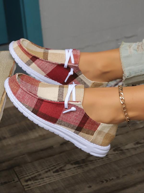 Women's Fashionable Plaid Pattern Lace Up Low Top Athletic Sneakers, Casual Comfortable Round Toe Sports Casual Shoes for Daily Wear, Female All-match Walking Shoes for Fall & Winter