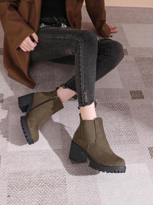 Women's Fashionable Solid Color Chelsea Boots, Elegant Zipper Design Chunky Heeled Boots for Daily Wear, All Match Boots for Women & Girls