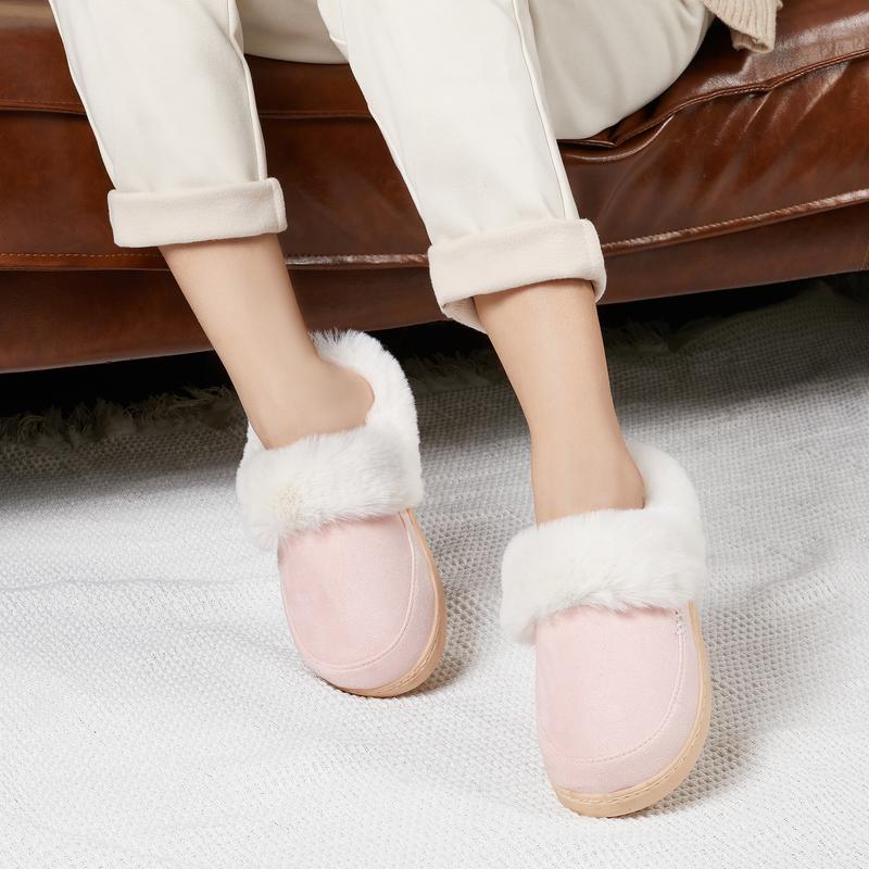 NineCiFun Women's and Men's Suede House Slippers Slip on Fuzzy Slippers with Faux Fur Lining Indoor Outdoor Home Shoes with Rubber Sole