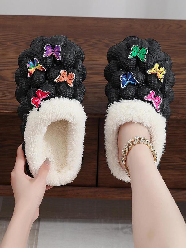 Women's New Cute Y2k DIY Colorful Butterfly Design Anti-slip Winter Slipper Shoes, Warm Comfortable Bedroom house Slippers for Women, Walking Shoes for Indoor and Outdoor Wear