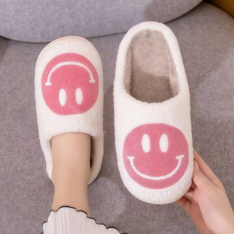 Smile Face Plush Slippers - Causal Soft Retro Fuzzy Home Slippers Non-Slip Soles, Perfect for Indoor Use  Girl Women Footwear Classic Flipflop winter indoor outdoor slipper