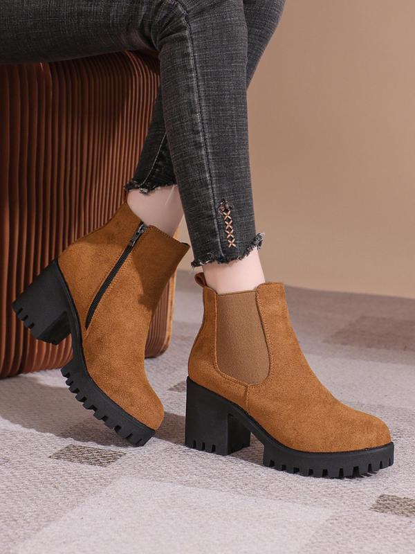 Women's Fashionable Solid Color Chelsea Boots, Elegant Zipper Design Chunky Heeled Boots for Daily Wear, All Match Boots for Women & Girls