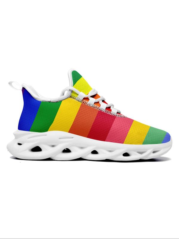 Women's Fashionable Rainbow Stripe & Letter Print Lace up Low Top Sneakers, Lightweight Breathable Comfortable Sports Running Shoes, Perfect for Students