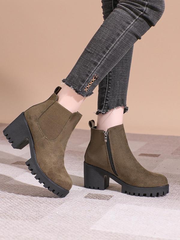 Women's Fashionable Solid Color Chelsea Boots, Elegant Zipper Design Chunky Heeled Boots for Daily Wear, All Match Boots for Women & Girls