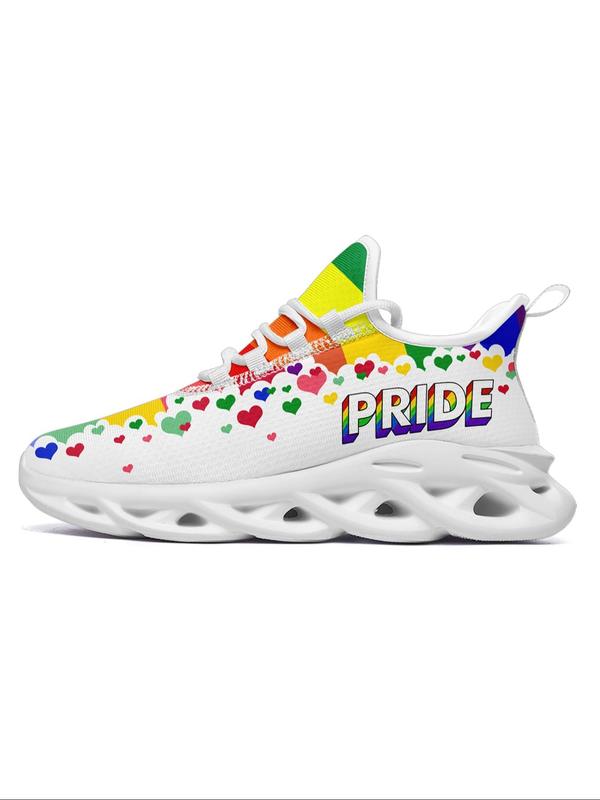 Women's Fashionable Rainbow Stripe & Letter Print Lace up Low Top Sneakers, Lightweight Breathable Comfortable Sports Running Shoes, Perfect for Students