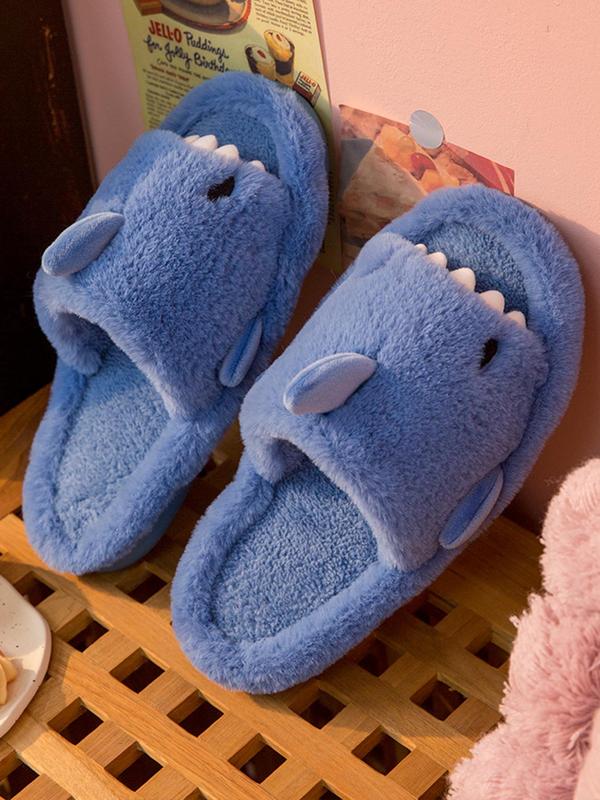 2024 Cute Plush Shark Slides for Men, Soft Fuzzy House Slippers, Warm Anti-slip Slippers, Boy's Kawaii Comfort Walking Shoes, Footwear