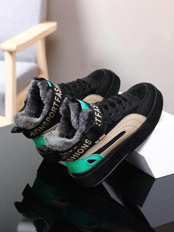 Men's Fashionable Letter Patchwork Design Lace Up Mid Top Sneakers, Casual Comfortable Sports Shoes for Daily Wear, Male All-match Round Toe Shoes for Daily Wear