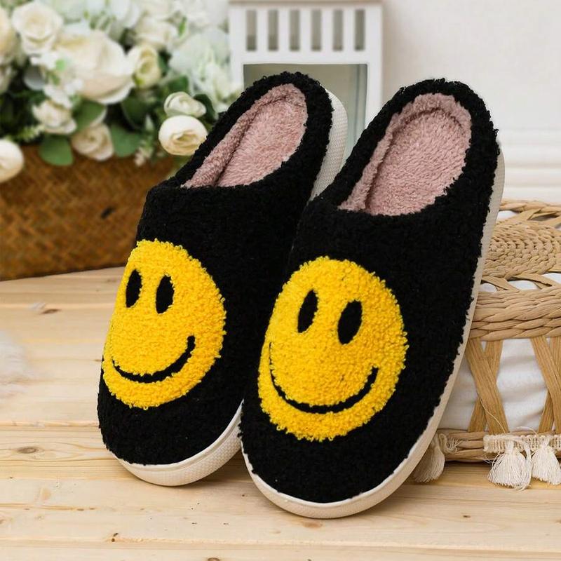 Smile Face Plush Slippers - Causal Soft Retro Fuzzy Home Slippers Non-Slip Soles, Perfect for Indoor Use  Girl Women Footwear Classic Flipflop winter indoor outdoor slipper