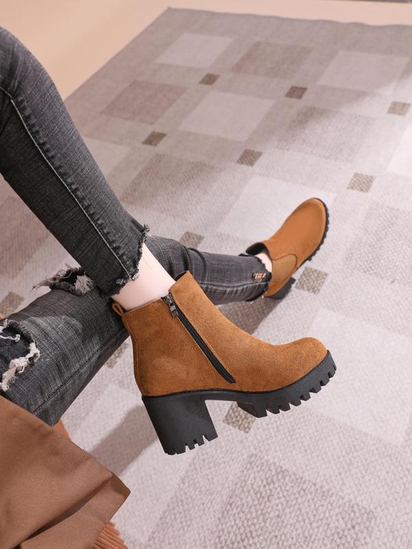 Women's Fashionable Solid Color Chelsea Boots, Elegant Zipper Design Chunky Heeled Boots for Daily Wear, All Match Boots for Women & Girls