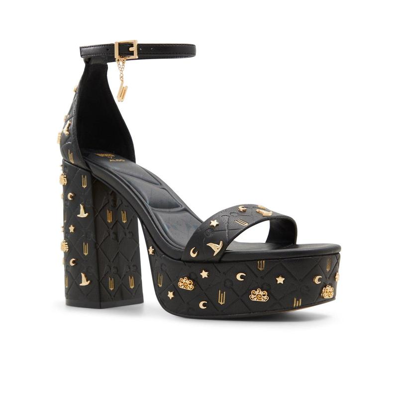 Wicked x ALDO Takeflight Black Platform Sandal with Gold Charms