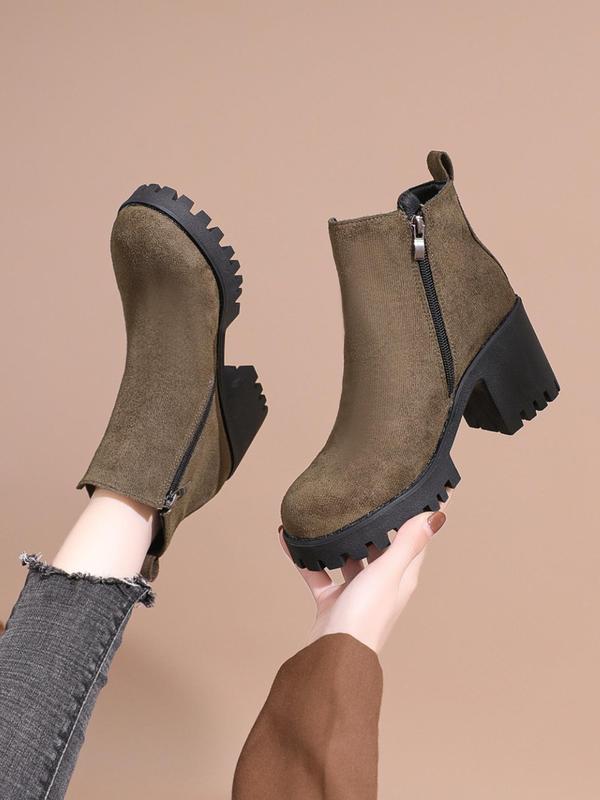 Women's Fashionable Solid Color Chelsea Boots, Elegant Zipper Design Chunky Heeled Boots for Daily Wear, All Match Boots for Women & Girls