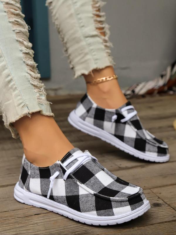 Women's Fashionable Plaid Pattern Lace Up Low Top Athletic Sneakers, Casual Comfortable Round Toe Sports Casual Shoes for Daily Wear, Female All-match Walking Shoes for Fall & Winter