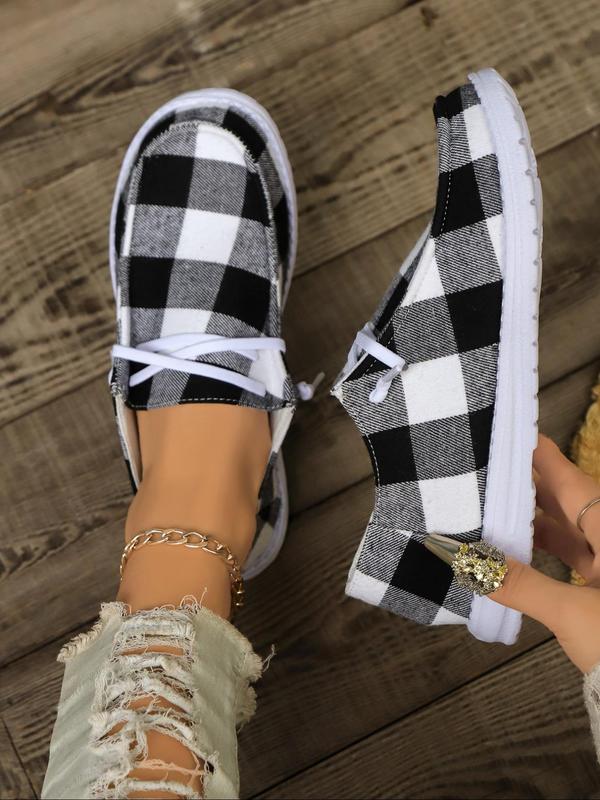 Women's Fashionable Plaid Pattern Lace Up Low Top Athletic Sneakers, Casual Comfortable Round Toe Sports Casual Shoes for Daily Wear, Female All-match Walking Shoes for Fall & Winter