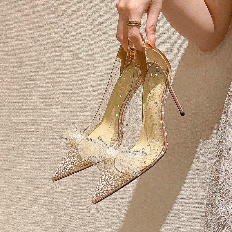 Fashion Casual New Style Crystal Transparent High Heels Women's Stiletto Heel Butterfly Rhinestone Pointed Toe Shoes Women's Wedding Shoes Trendy All-Match Footwear Classy Walking Shoes Girl