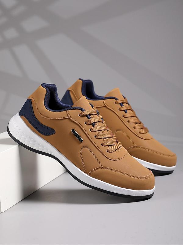 Men's Colorblock Lace Up Sneakers, Casual Sporty Breathable Fall Freshness Comfortable Shoes for Daily Footwear, Male All-match Round Toe Shoes for Daily Walking Shoes for Fall Outfits