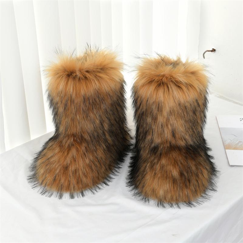 Women's Fluffy Faux Fur Boots, Cute High-top Plush Lined Winter Warm Boots, Y2k Comfort Fuzzy Snow Boots Girl Walking Shoes