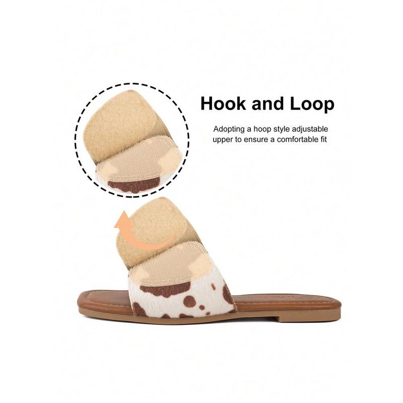 Women Rivet Decor Fashion Sandals, Flat Slide Summer Sandals ,Cow Pattern Flat Sandals Comfortable Western Slippers