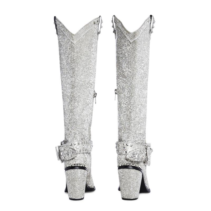 Sharp Sheriff Shine Knee High Boots -Silver