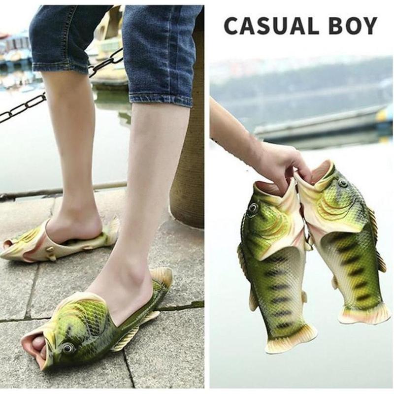 Dad Gift Fish Slippers Beach Shoes Non-Slip Sandals Creative Bass Slippers Men and Women Casual Shoe