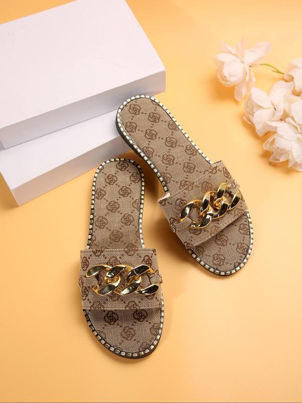 Women's Fashionable Chain Decorated Slides, 2024 New Style Casual Comfortable Footwear Slippers for Summer, Lightweight Breathable Walking Shoes for Daily Wear