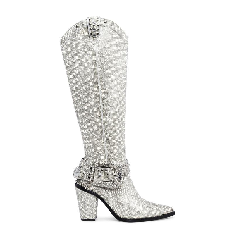 Sharp Sheriff Shine Knee High Boots -Silver