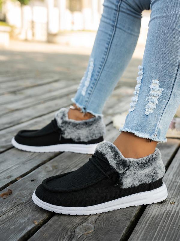 Women's Solid Color Fleece Lined Low Top Sneakers, Casual Comfortable Round Toe Sports Shoes, Female All-match Basic Shoes for Daily Wear