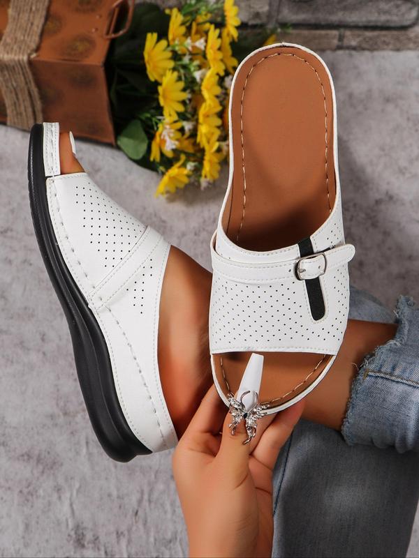 Women's Fashionable Solid Color Slip on Wedge Sandals, Casual Comfortable Breathable Sandals for Summer, Lightweight Non-slip Sandals for Daily Wear