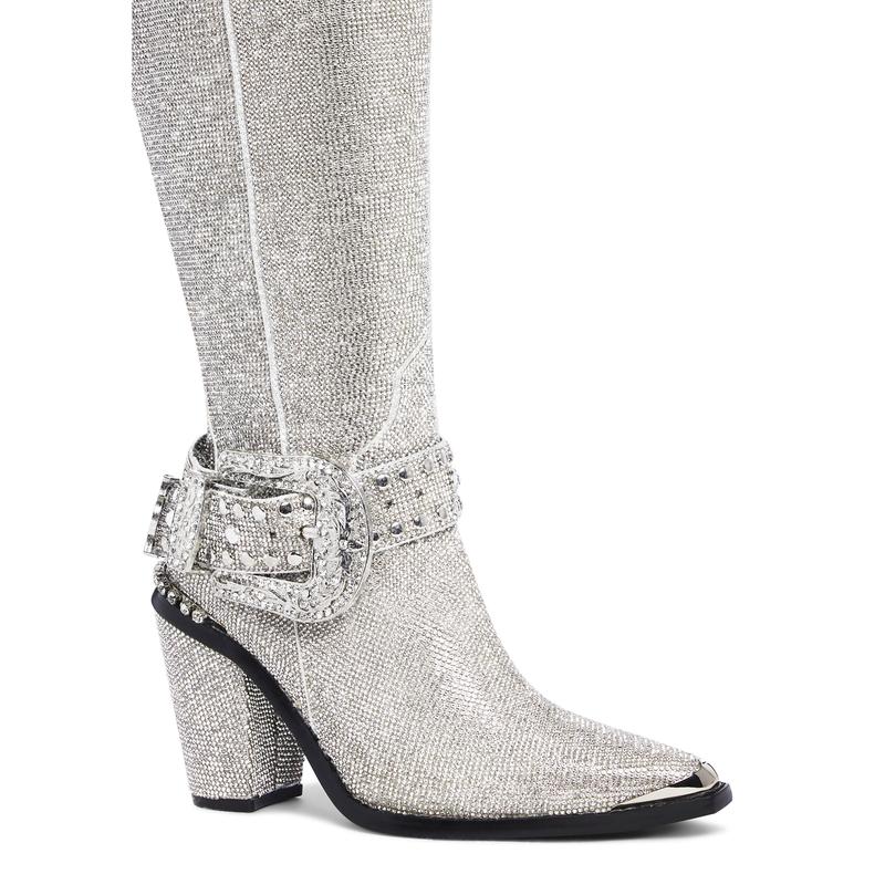 Sharp Sheriff Shine Knee High Boots -Silver