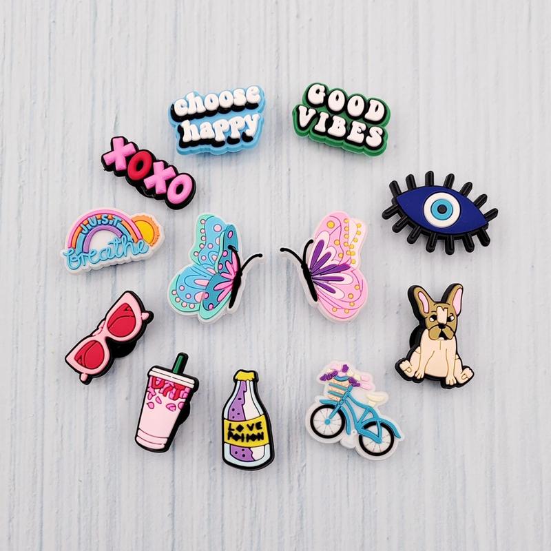 30 50 Pack Flower Shoe Decorations Charms for Clog Accessories Pins for Girls Women Cute Preppy Hippie Horse Pink Peace Butterfly Cowgirl Shoe Charms Party Favors