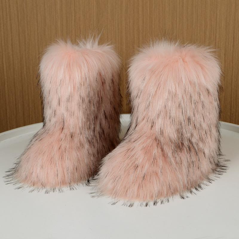 Women's Fluffy Faux Fur Boots, Cute High-top Plush Lined Winter Warm Boots, Y2k Comfort Fuzzy Snow Boots Girl Walking Shoes