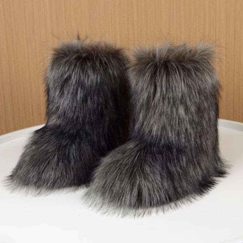 Women's Fluffy Faux Fur Boots, Cute High-top Plush Lined Winter Warm Boots, Y2k Comfort Fuzzy Snow Boots Girl Walking Shoes