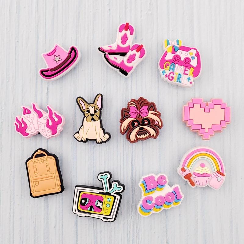 30 50 Pack Flower Shoe Decorations Charms for Clog Accessories Pins for Girls Women Cute Preppy Hippie Horse Pink Peace Butterfly Cowgirl Shoe Charms Party Favors