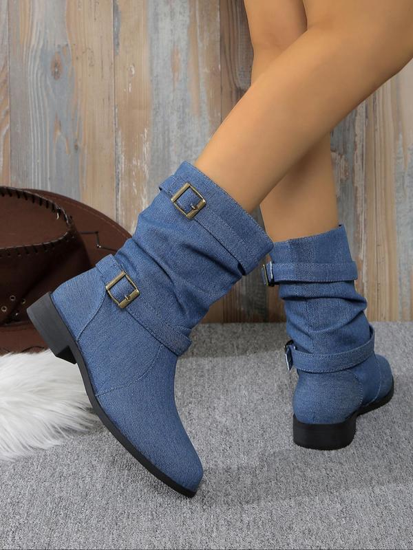 Women's Fashionable Solid Color Belted Design Boots, Casual Comfortable Round Toe Boots for Fall & Winter, Female All-match Trendy Shoes for Daily Wear