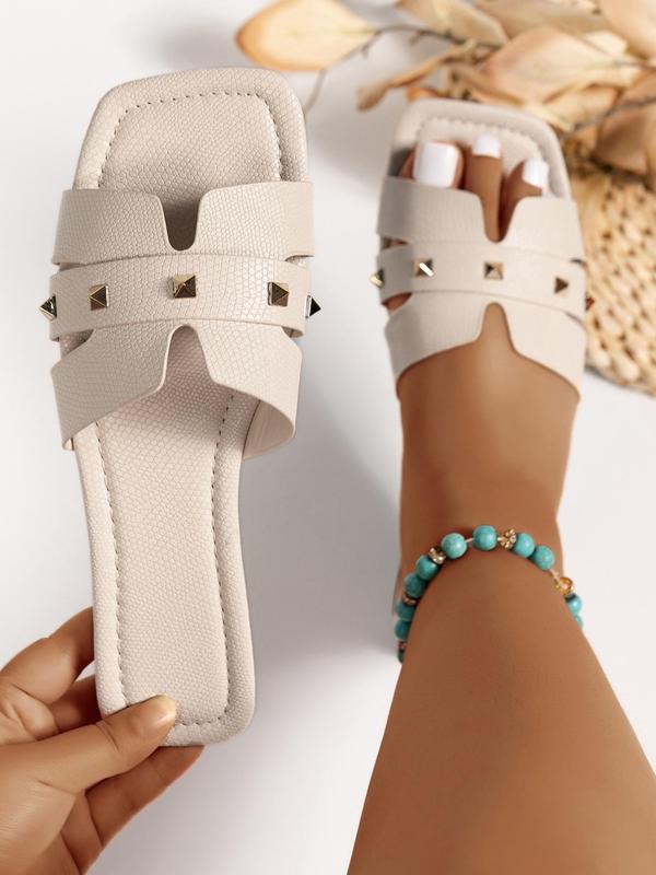 Women's Fashionable Studded Decorated Slide Sandals, Casual Comfortable Flat Sandals for Beach, Fashionable Shoes for Daily Wear