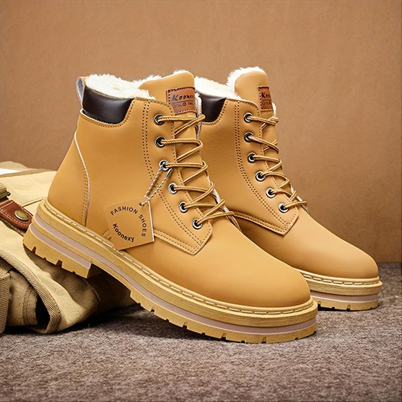 [Customer Favorite] Men's Winter Warm Fleece-Lined Boots - Casual & Sporty High-Top Sneakers for Outdoor, Casual Attire | Lace-Up, Non-Slip PVC Sole Boy Walking Shoes