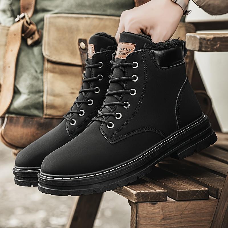 [Customer Favorite] Men's Winter Warm Fleece-Lined Boots - Casual & Sporty High-Top Sneakers for Outdoor, Casual Attire | Lace-Up, Non-Slip PVC Sole Boy Walking Shoes