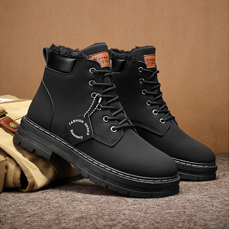 [Customer Favorite] Men's Winter Warm Fleece-Lined Boots - Casual & Sporty High-Top Sneakers for Outdoor, Casual Attire | Lace-Up, Non-Slip PVC Sole Boy Walking Shoes