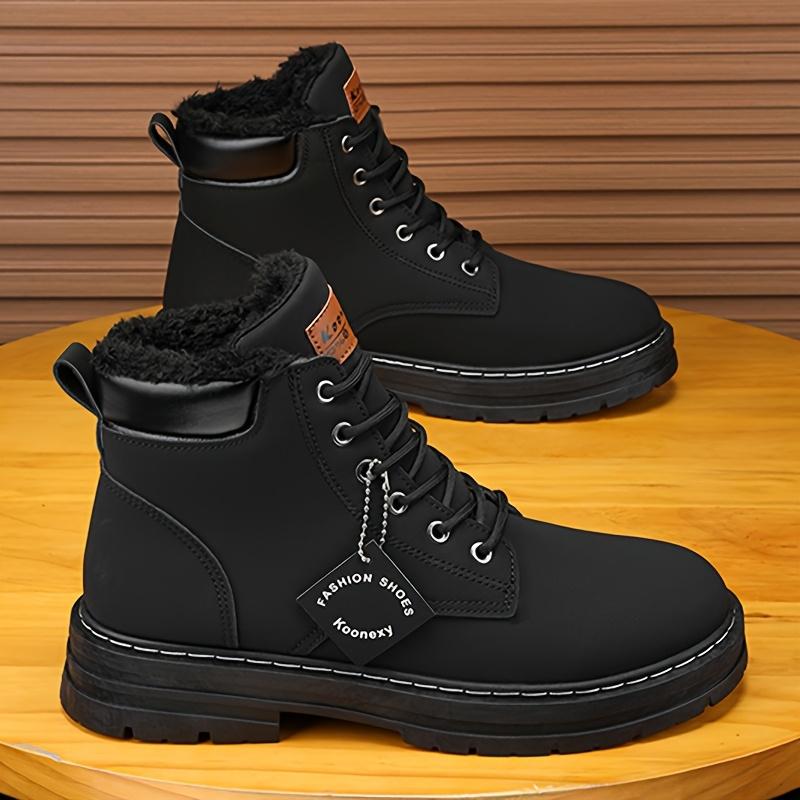 [Customer Favorite] Men's Winter Warm Fleece-Lined Boots - Casual & Sporty High-Top Sneakers for Outdoor, Casual Attire | Lace-Up, Non-Slip PVC Sole Boy Walking Shoes