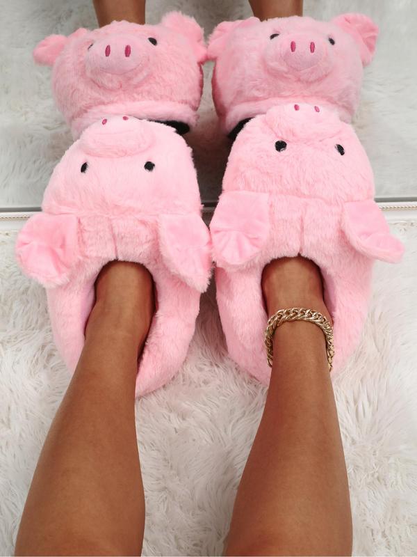 Cute Pig Design Plush Slippers, Casual Soft Comfortable Home Slippers, Warm Non-slip Slippers for Indoor & Outdoor Use for Fall & Winter