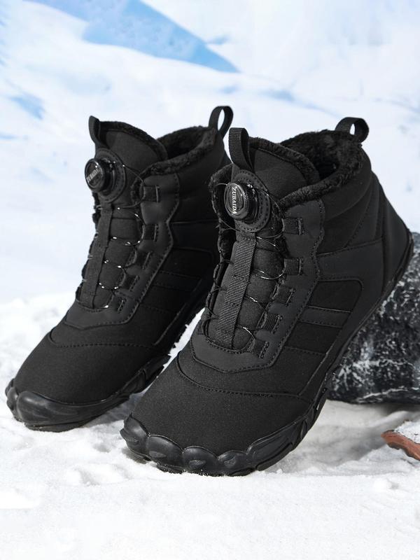 Men's Solid Color Lace Up Ankle Snow Boots, with Rotating Buckle Design, Casual Comfortable Warm Thermal Lined Boots for Fall & Winter, Male All-match Shoes for Daily Wear